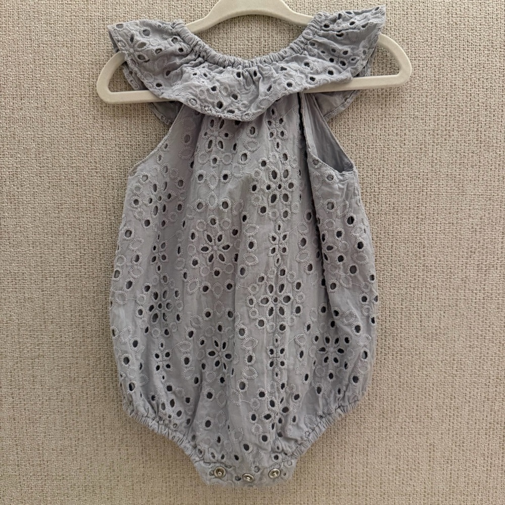 Rylee + Cru Light Gray/Dusty Blue Baby Romper